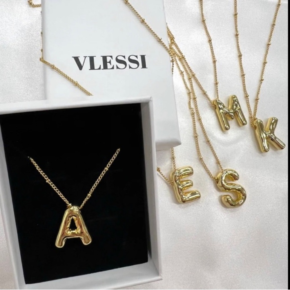 LETTER T. Balloon Alphabet Pendant ‘18k Gold Plated’ necklace.